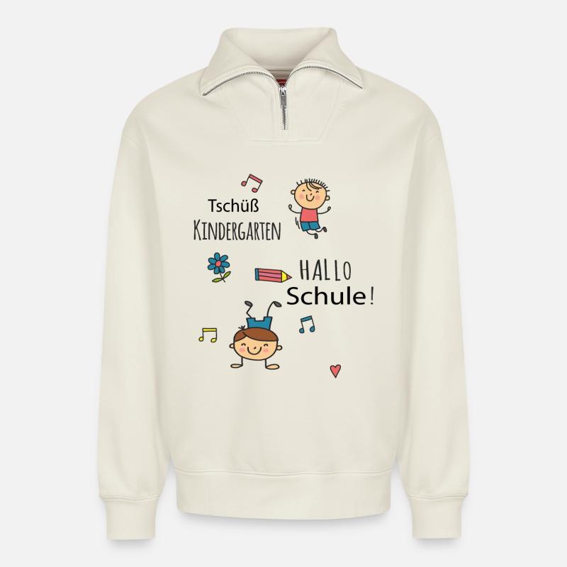 Tschüß Kindergarten, Hallo Schule - Relaxed Unisex Organic Half Zip Sweatshirt – von SPREAD - Naturweiß