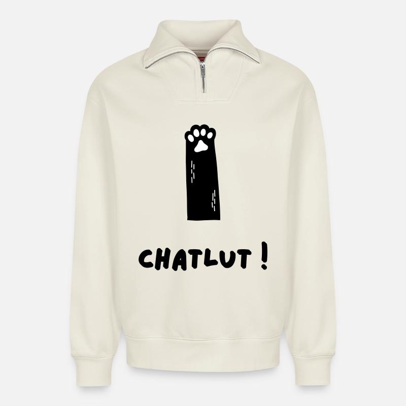 Die Katze, die Chatlut sagt - Relaxed Unisex Organic Half Zip Sweatshirt – von SPREAD - Naturweiß