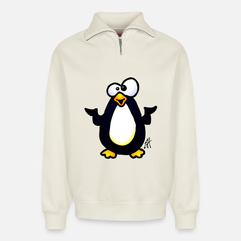 Pinguin - Relaxed Unisex Organic Half Zip Sweatshirt – von SPREAD - Naturweiß