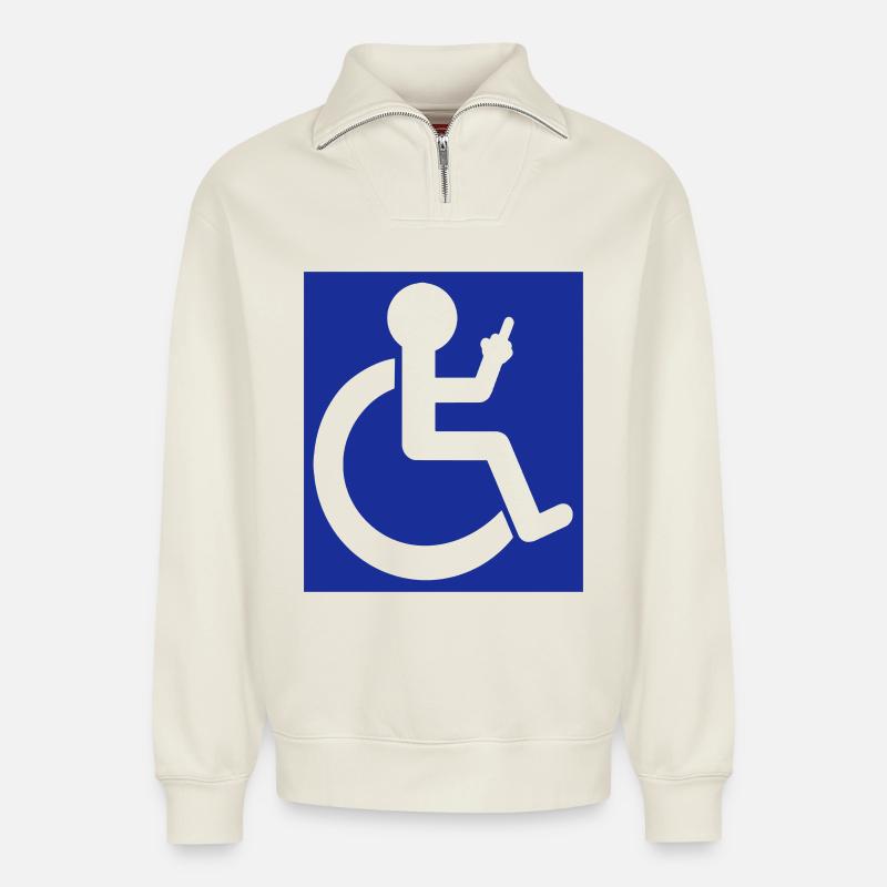 Rollstuhl-Symbol mit Mittelfinger # - Relaxed Unisex Organic Half Zip Sweatshirt – von SPREAD - Naturweiß
