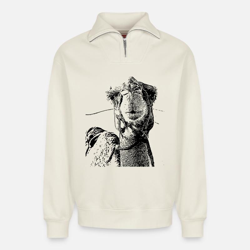 Kamel - Relaxed Unisex Organic Half Zip Sweatshirt – von SPREAD - Naturweiß