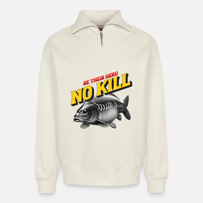 CAPE: Sei ihr Held! - Relaxed Unisex Organic Half Zip Sweatshirt – von SPREAD - Naturweiß