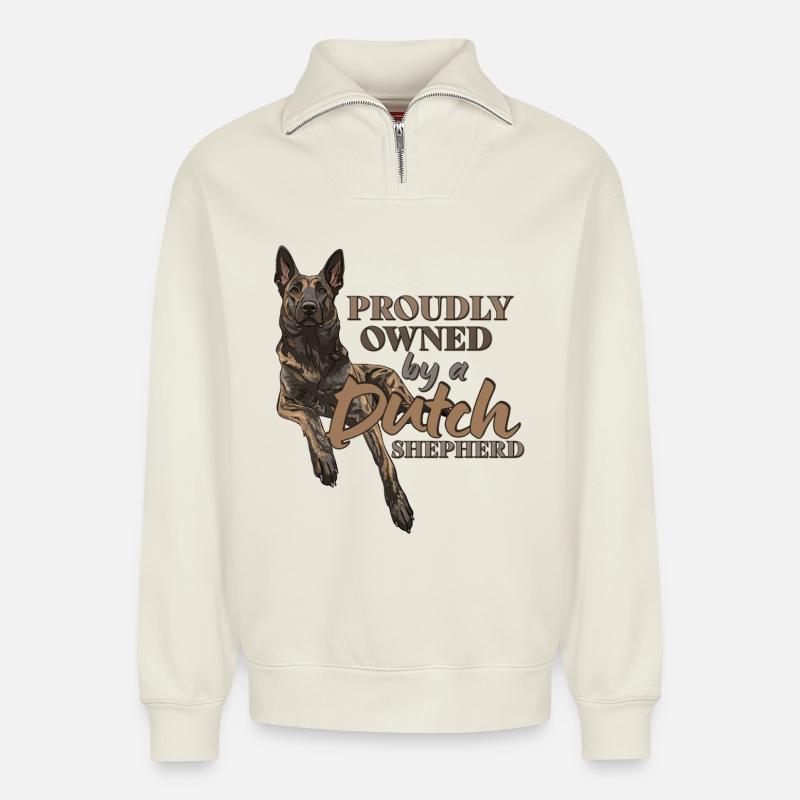 Dutch Shepherd - Dutchie - Relaxed Unisex Organic Half Zip Sweatshirt – by SPREAD - off white