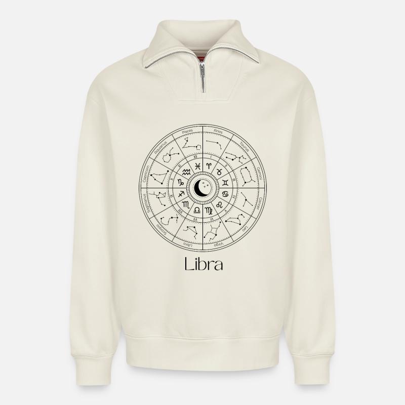 Gleichgewicht - Relaxed Unisex Organic Half Zip Sweatshirt – von SPREAD - Naturweiß