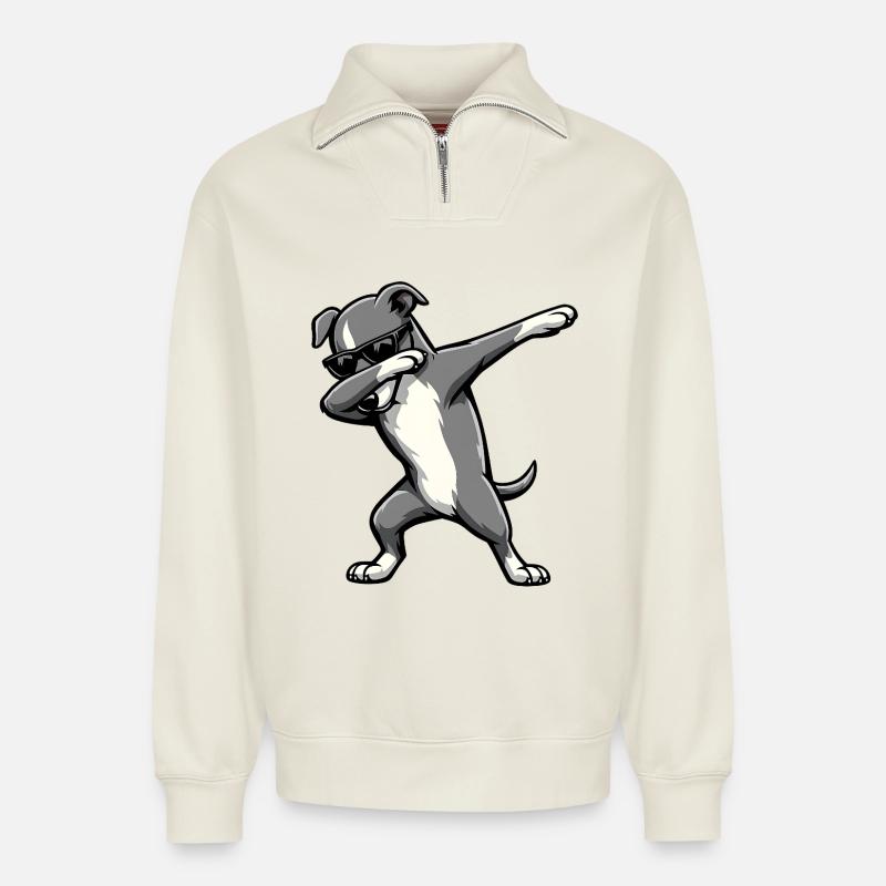 Évader le lévrier - Sweat unisexe décontracté en coton biologique à demi-zip – de SPREAD - blanc cassé
