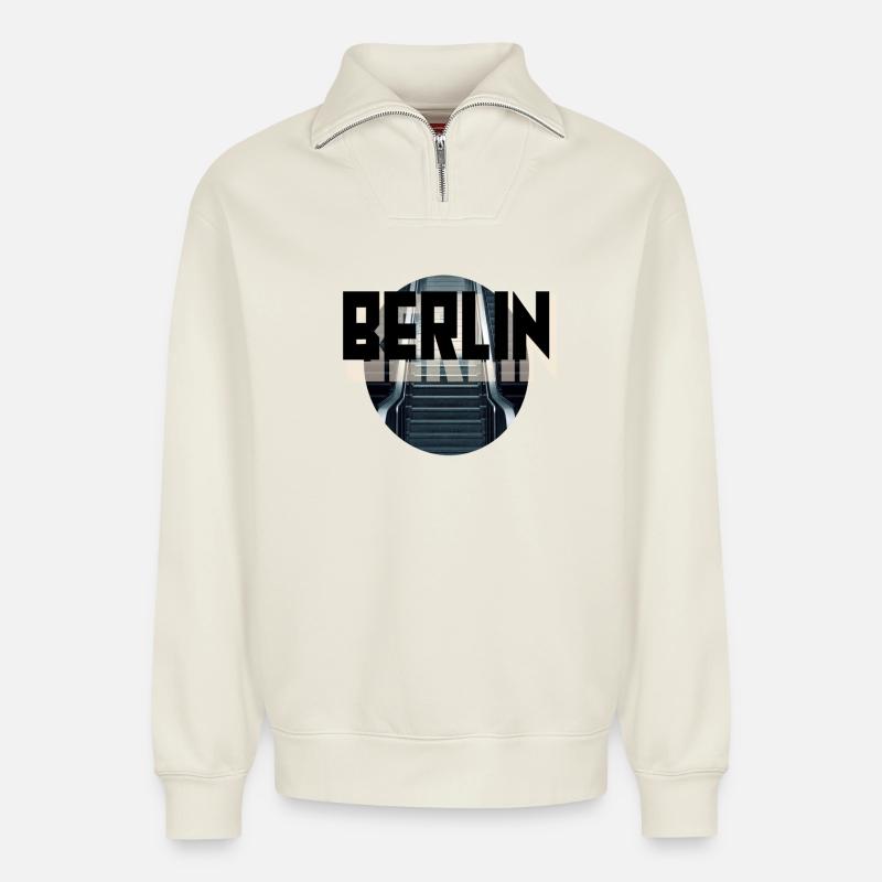 Berlin - Relaxed Unisex Organic Half Zip Sweatshirt – von SPREAD - Naturweiß