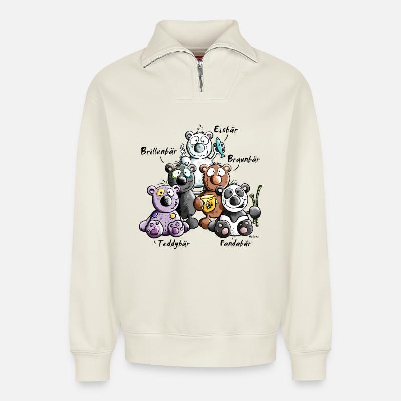 Bären Pyramide - Relaxed Unisex Organic Half Zip Sweatshirt – von SPREAD - Naturweiß