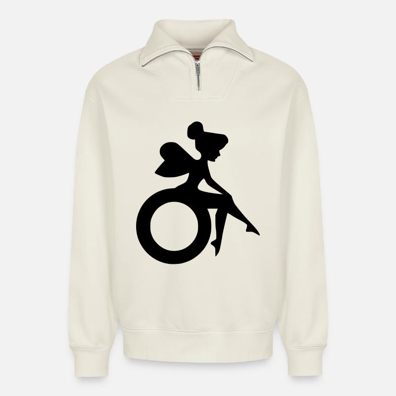 Bild einer Fee im Rollstuhl # - Relaxed Unisex Organic Half Zip Sweatshirt – von SPREAD - Naturweiß