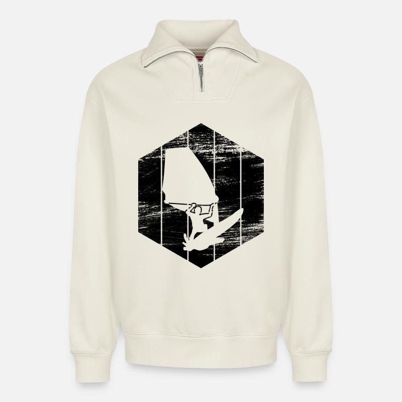 Windsurfer Skizze - Relaxed Unisex Organic Half Zip Sweatshirt – von SPREAD - Naturweiß