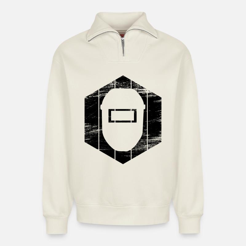 Schweißerhelm - Relaxed Unisex Organic Half Zip Sweatshirt – von SPREAD - Naturweiß