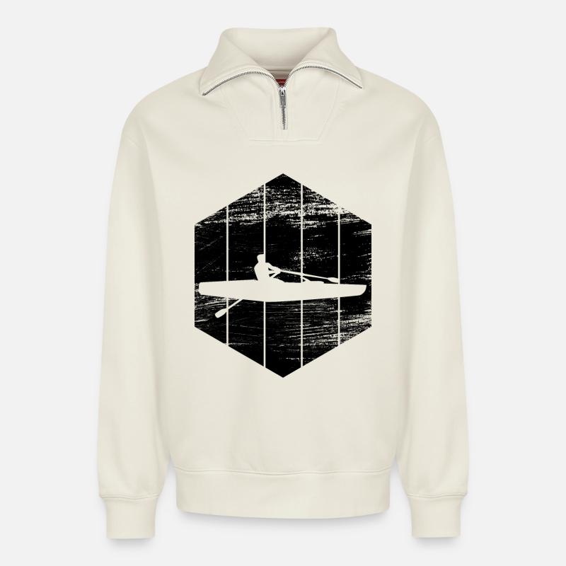 Gouvernails d’élingue - Sweat unisexe décontracté en coton biologique à demi-zip – de SPREAD - blanc cassé