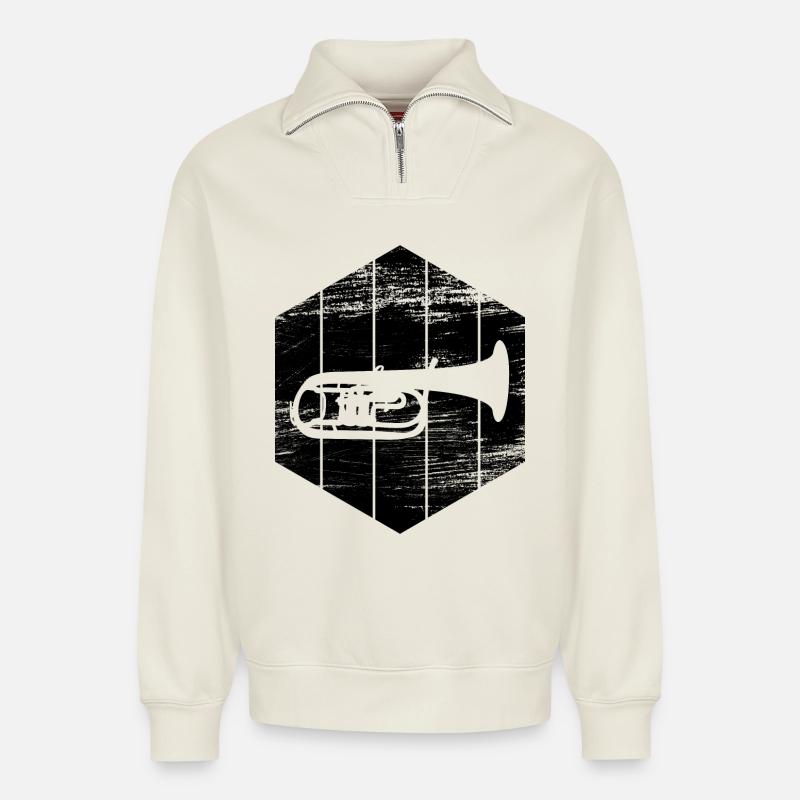 Trompete - Relaxed Unisex Organic Half Zip Sweatshirt – von SPREAD - Naturweiß