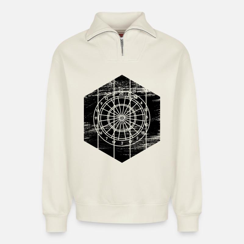 Dartscheibe - Relaxed Unisex Organic Half Zip Sweatshirt – von SPREAD - Naturweiß