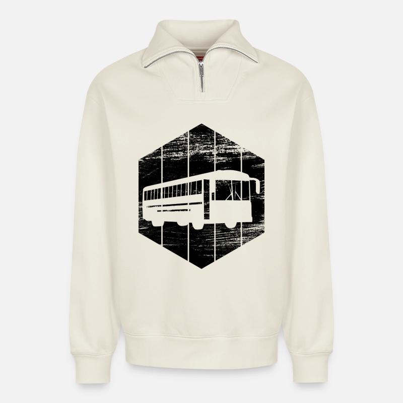 Bus - Relaxed Unisex Organic Half Zip Sweatshirt – von SPREAD - Naturweiß