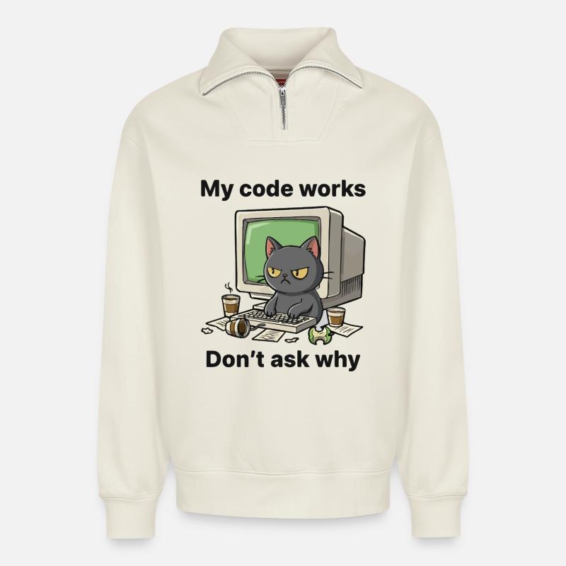 Mein Code funktioniert Frag nicht warum - Relaxed Unisex Organic Half Zip Sweatshirt – von SPREAD - Naturweiß