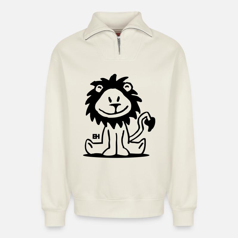 Lion - Relaxed Unisex Organic Half Zip Sweatshirt – by SPREAD - off white