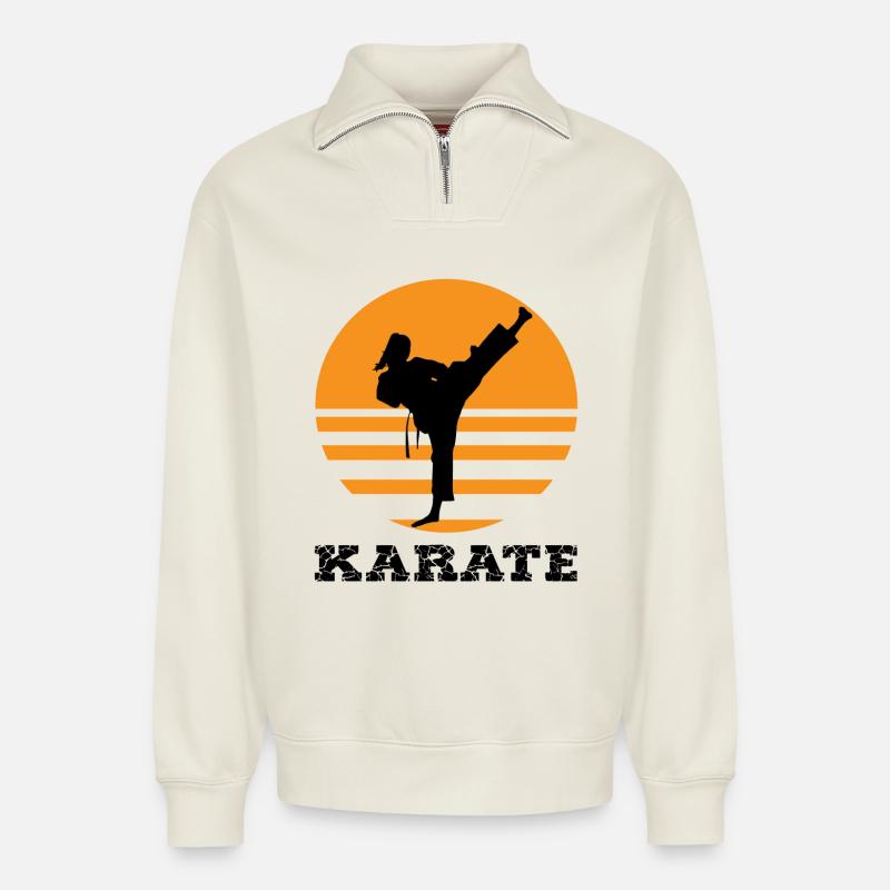 karaté - Sweat unisexe décontracté en coton biologique à demi-zip – de SPREAD - blanc cassé