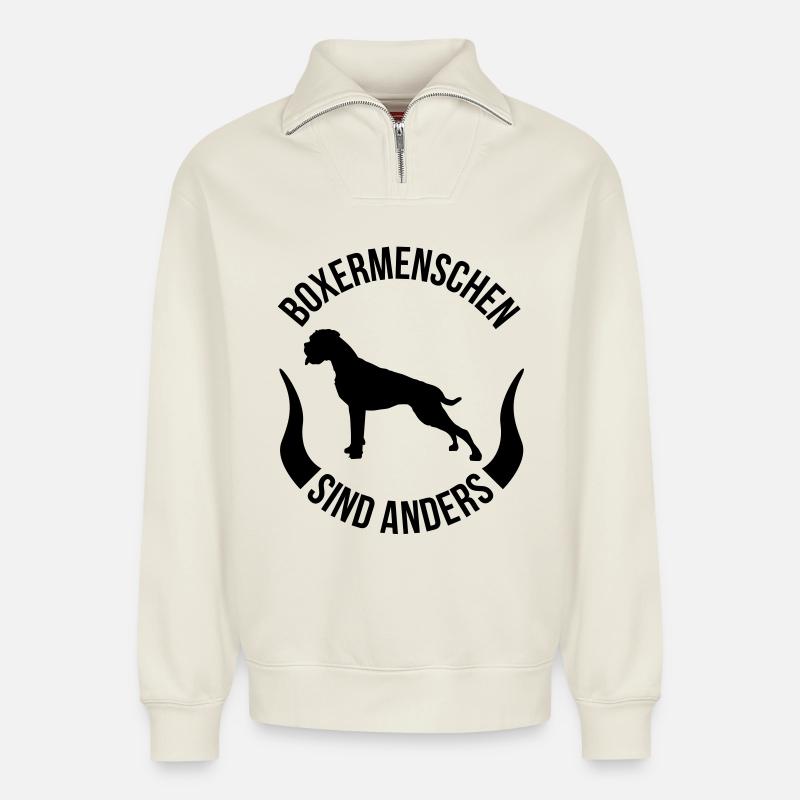 Boxer gens sont différents - Sweat unisexe décontracté en coton biologique à demi-zip – de SPREAD - blanc cassé