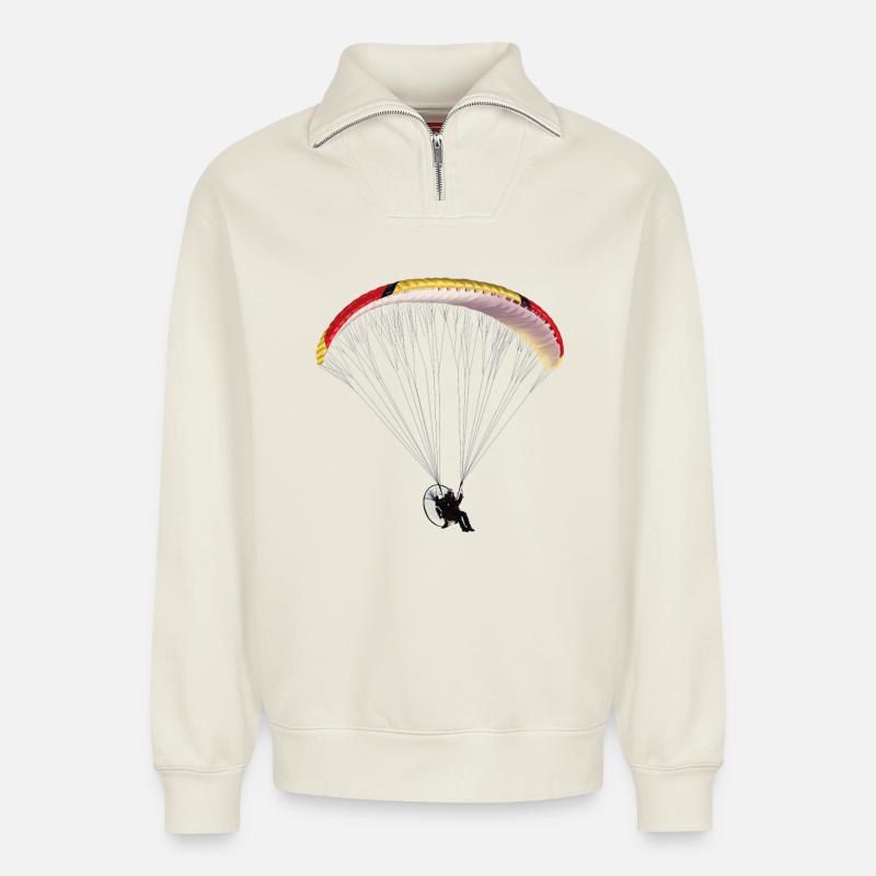 Paramotor - Sweat unisexe décontracté en coton biologique à demi-zip – de SPREAD - blanc cassé