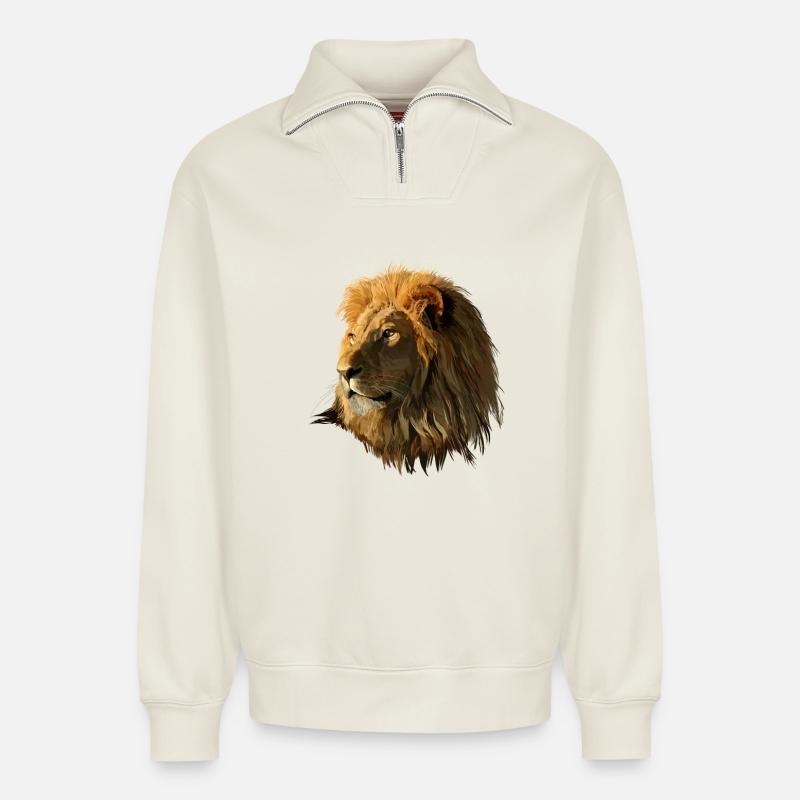 Löwe - Relaxed Unisex Organic Half Zip Sweatshirt – von SPREAD - Naturweiß