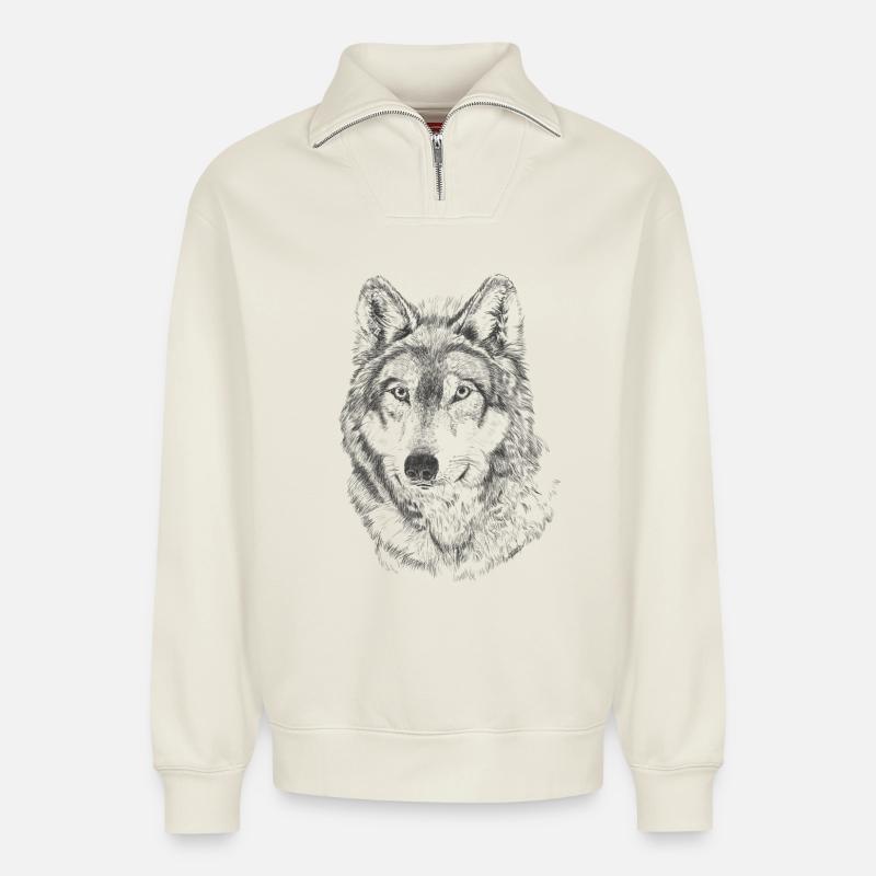 Wolf - Relaxed Unisex Organic Half Zip Sweatshirt – von SPREAD - Naturweiß
