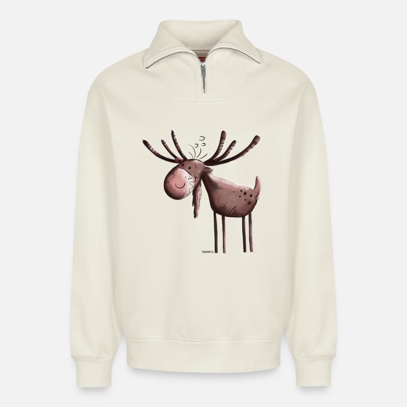 élan comique - Sweat unisexe décontracté en coton biologique à demi-zip – de SPREAD - blanc cassé