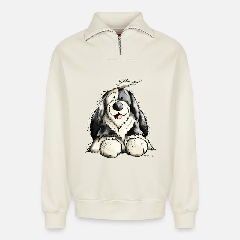 Süßer Bobtail - Relaxed Unisex Organic Half Zip Sweatshirt – von SPREAD - Naturweiß