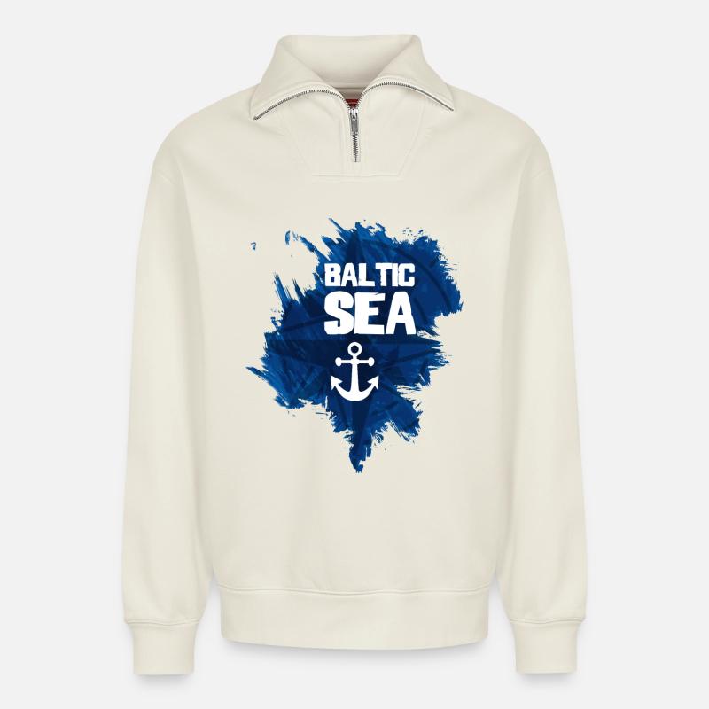 Baltic Sea - Relaxed Unisex Organic Half Zip Sweatshirt – von SPREAD - Naturweiß