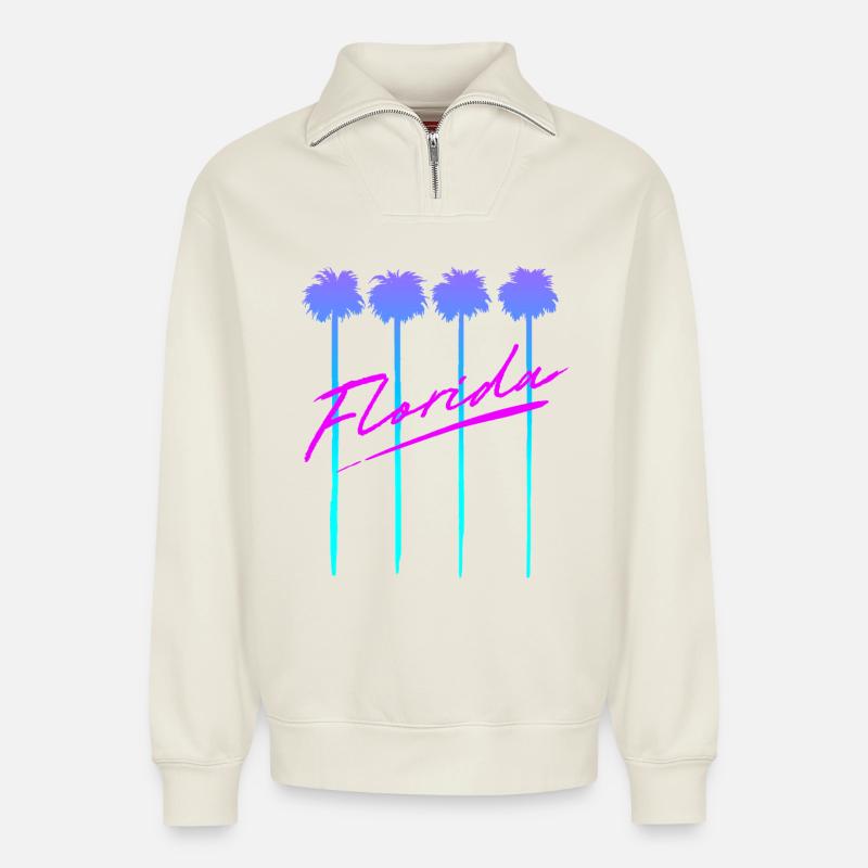 Florida Palmen - Relaxed Unisex Organic Half Zip Sweatshirt – von SPREAD - Naturweiß