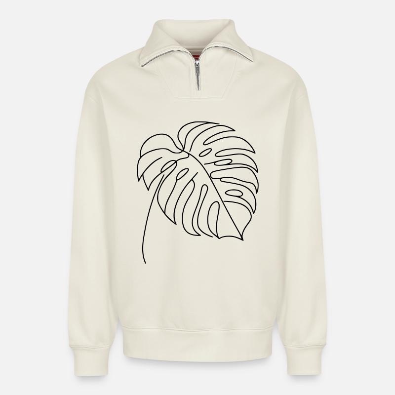 Monstera - Relaxed Unisex Organic Half Zip Sweatshirt – von SPREAD - Naturweiß