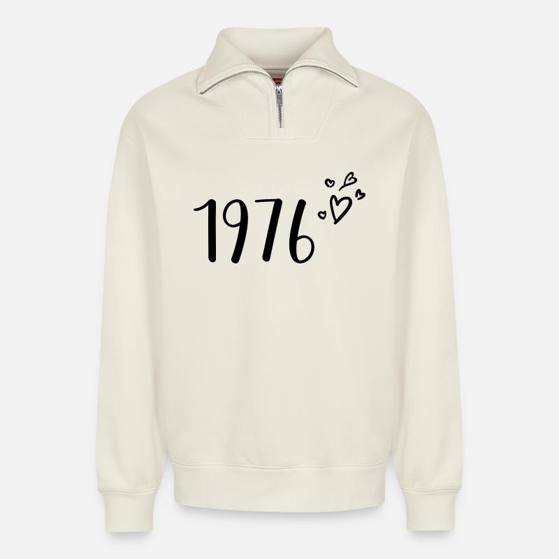 1976 - Relaxed Unisex Organic Half Zip Sweatshirt – von SPREAD - Naturweiß