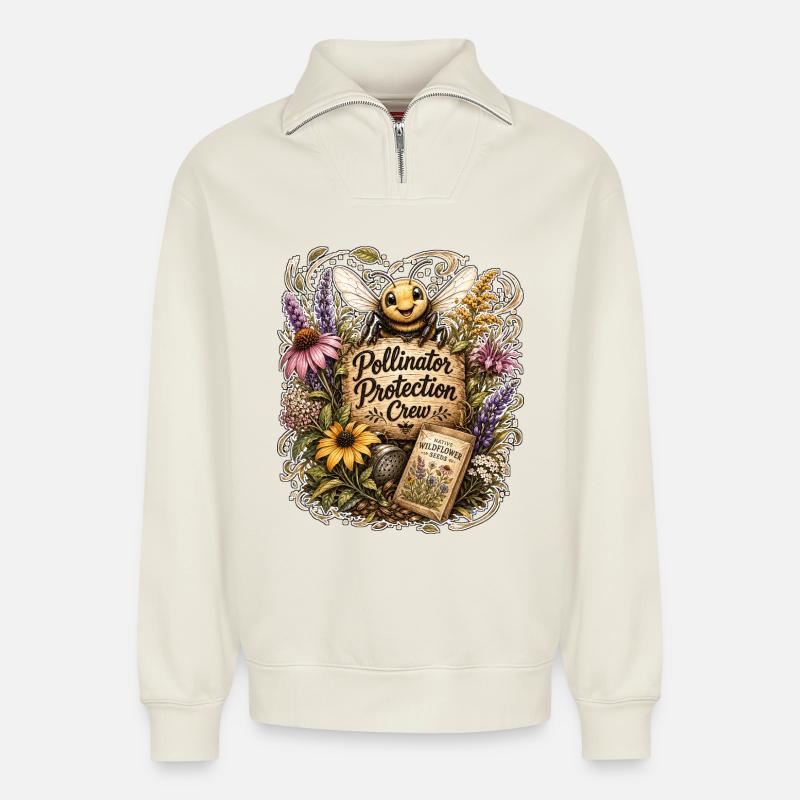 Pollinator Protection Crew - Relaxed Unisex Organic Half Zip Sweatshirt – von SPREAD - Naturweiß