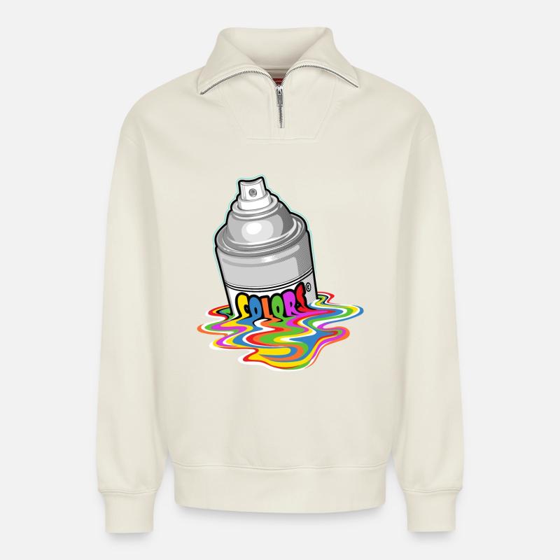 Schmelzendes Spray - Relaxed Unisex Organic Half Zip Sweatshirt – von SPREAD - Naturweiß