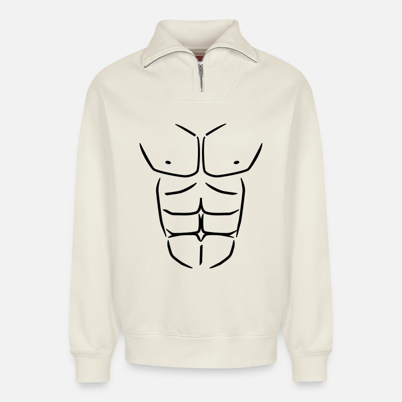 Sixpack Six pack Abs - Relaxed Unisex Organic Half Zip Sweatshirt – von SPREAD - Naturweiß