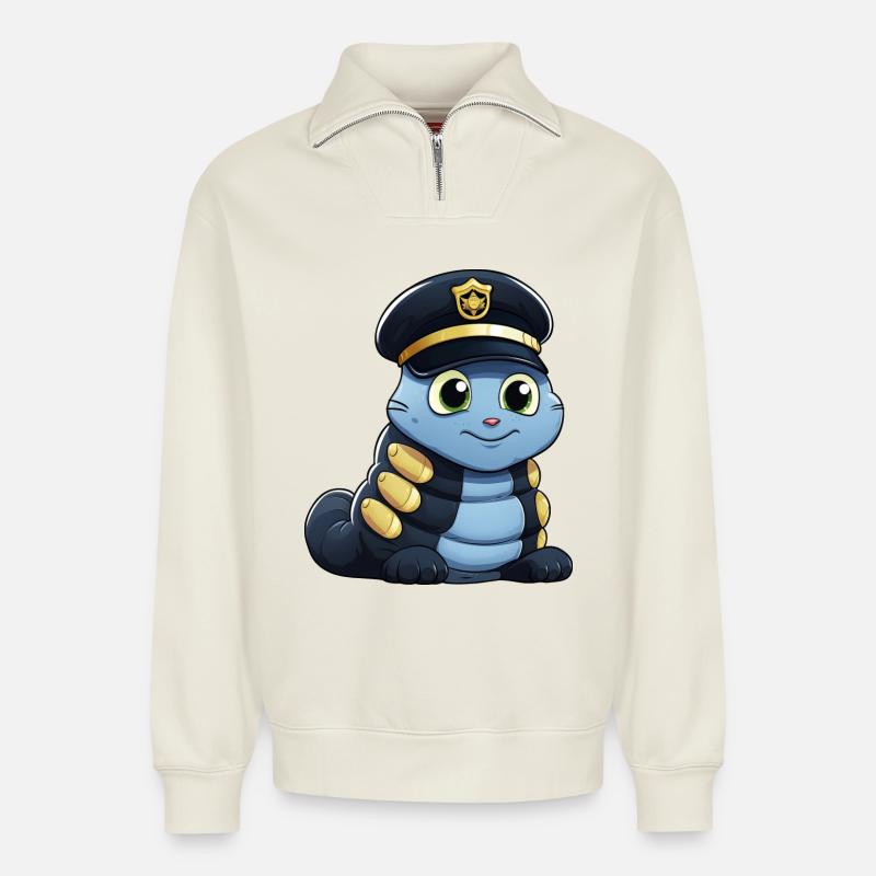 Polizei Raupe - Relaxed Unisex Organic Half Zip Sweatshirt – von SPREAD - Naturweiß