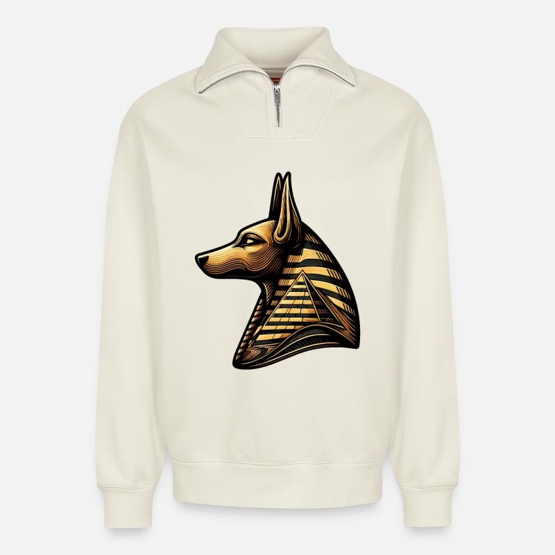 Anubis | Wächter der Gräber Ägypten - Relaxed Unisex Organic Half Zip Sweatshirt – von SPREAD - Naturweiß