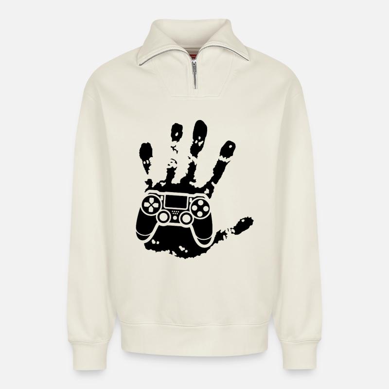 Der Gamer in dir (Schwarz) - Relaxed Unisex Organic Half Zip Sweatshirt – von SPREAD - Naturweiß