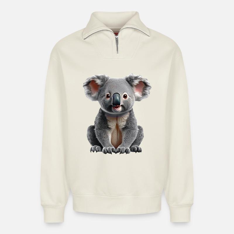 Koala - Relaxed Unisex Organic Half Zip Sweatshirt – by SPREAD - off white