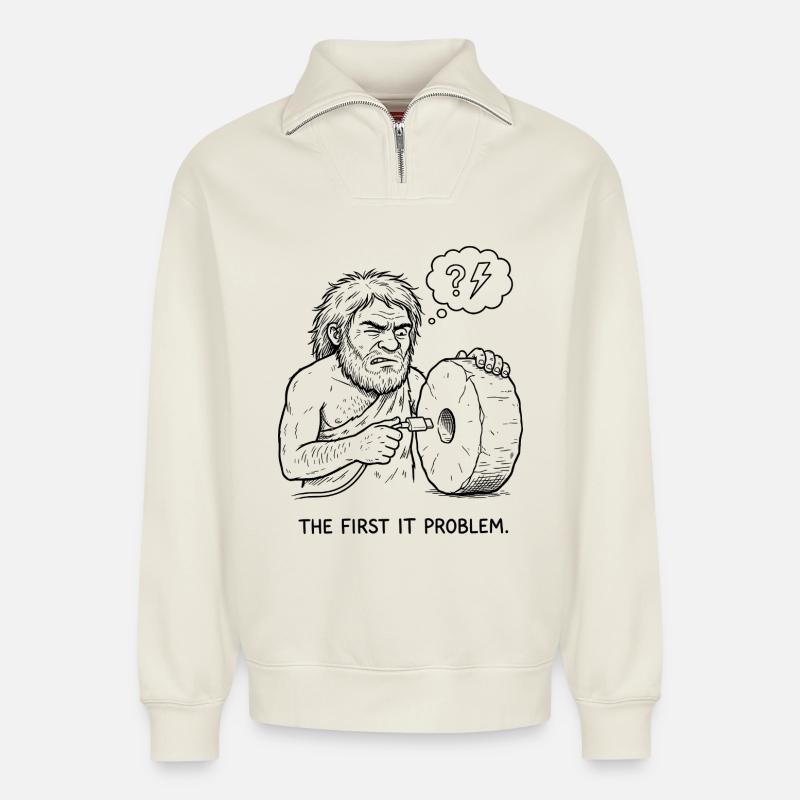 The First IT Problem - Relaxed Unisex Organic Half Zip Sweatshirt – by SPREAD - off white