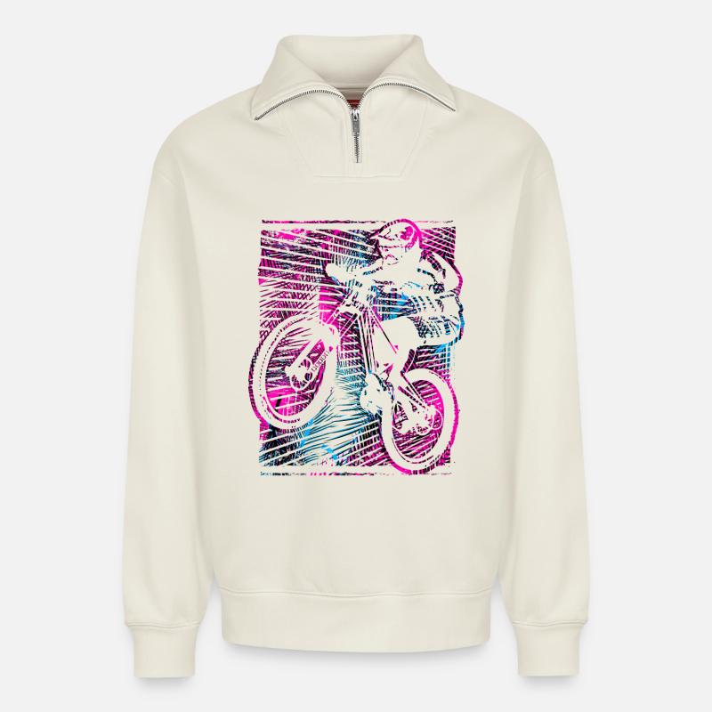VTT - VTT - Descente VTT - Sweat unisexe décontracté en coton biologique à demi-zip – de SPREAD - blanc cassé