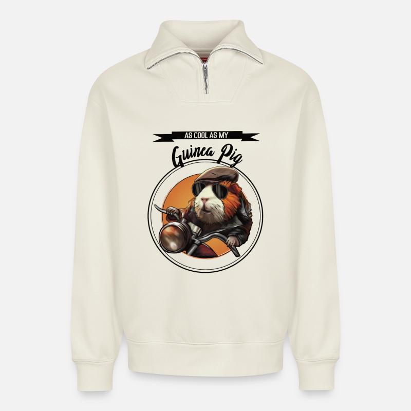 Cobaye cool – design statement - Sweat unisexe décontracté en coton biologique à demi-zip – de SPREAD - blanc cassé