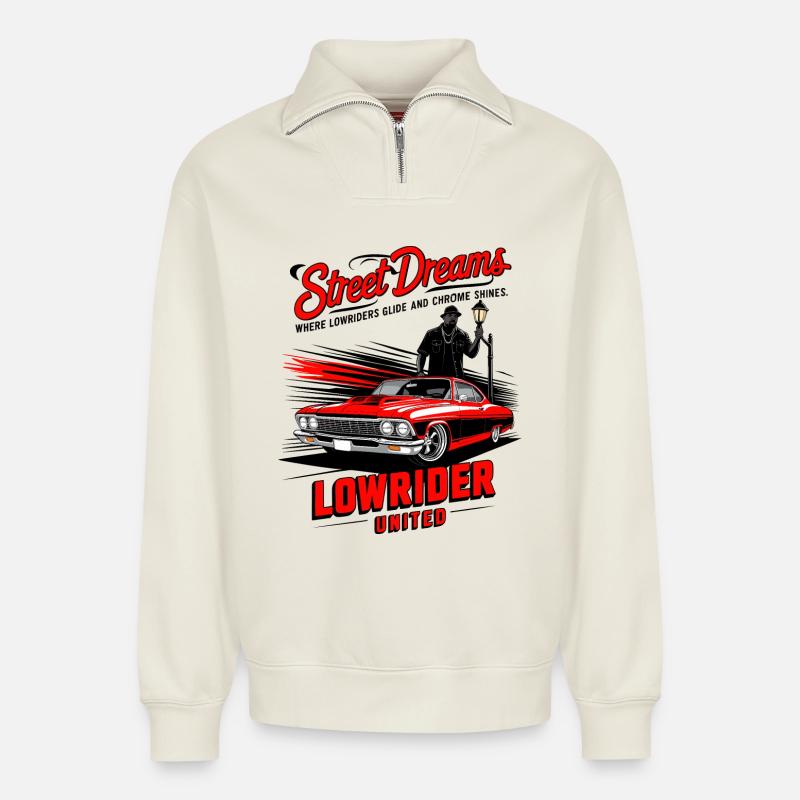 Lowrider Auto - Relaxed Unisex Organic Half Zip Sweatshirt – von SPREAD - Naturweiß