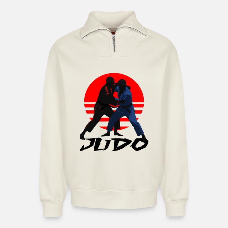 Judo - Relaxed Unisex Organic Half Zip Sweatshirt – von SPREAD - Naturweiß