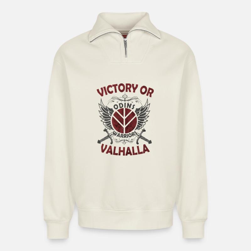 Odins Warriors - Relaxed Unisex Organic Half Zip Sweatshirt – von SPREAD - Naturweiß