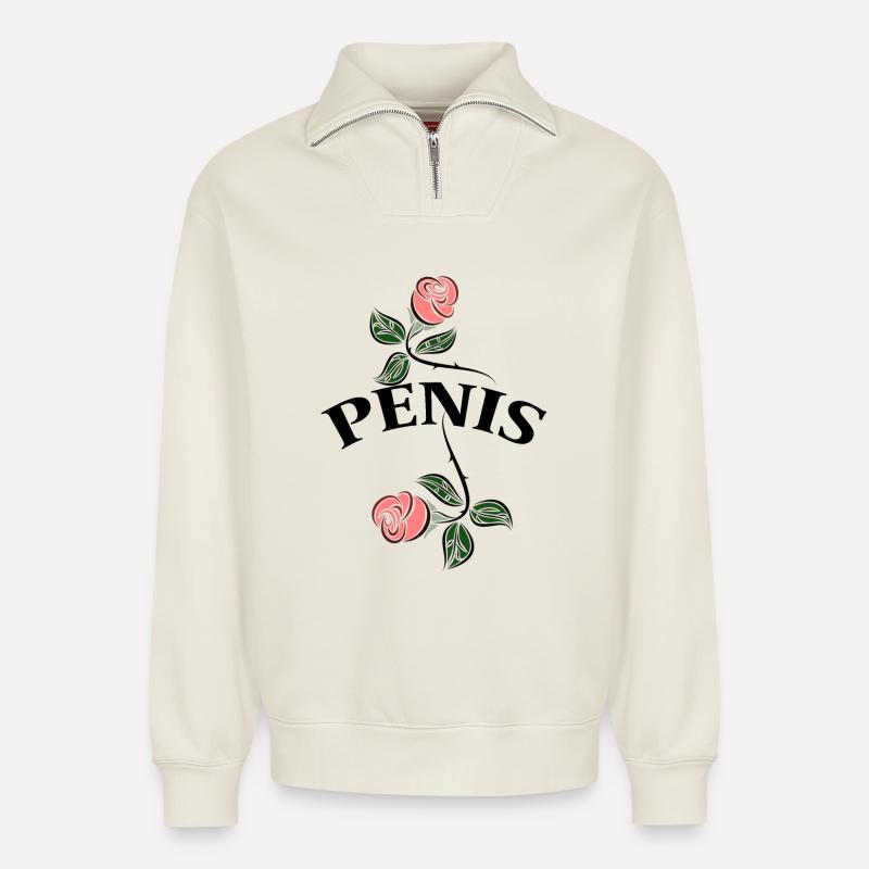 Penis - Relaxed Unisex Organic Half Zip Sweatshirt – von SPREAD - Naturweiß