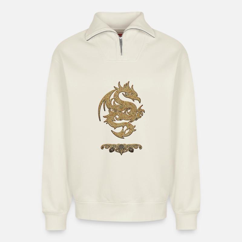 Wundervoller chinesischer Drache - Relaxed Unisex Organic Half Zip Sweatshirt – von SPREAD - Naturweiß
