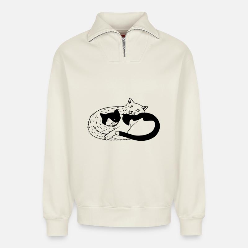 Katzen - Relaxed Unisex Organic Half Zip Sweatshirt – von SPREAD - Naturweiß