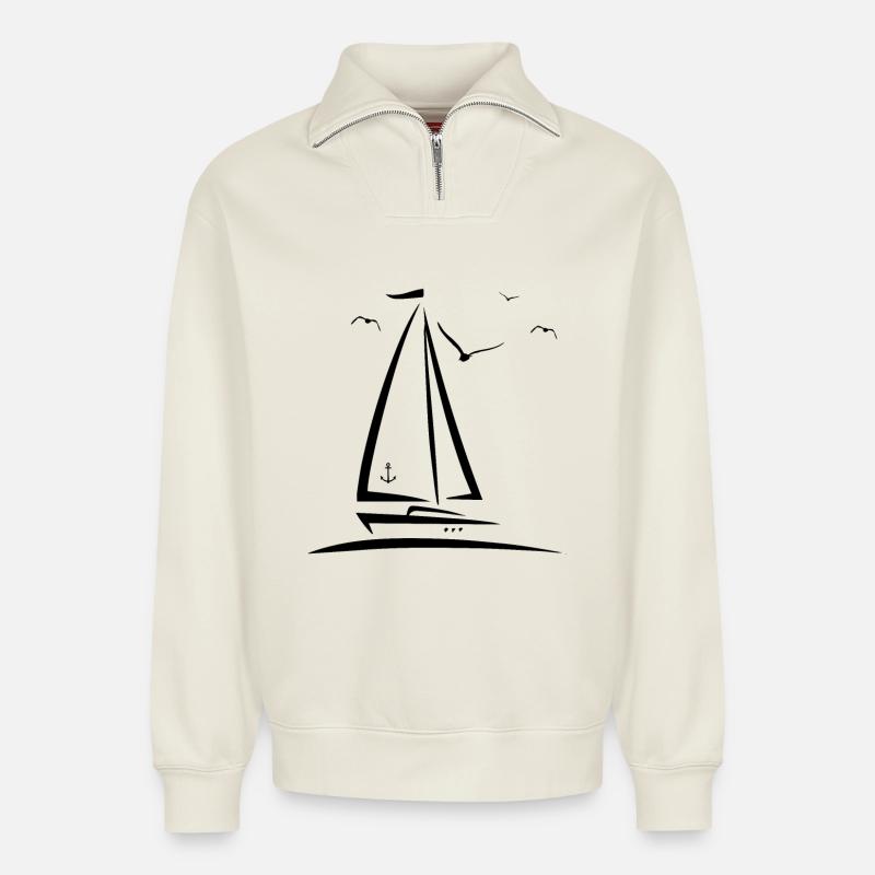 Segelboot - Relaxed Unisex Organic Half Zip Sweatshirt – von SPREAD - Naturweiß