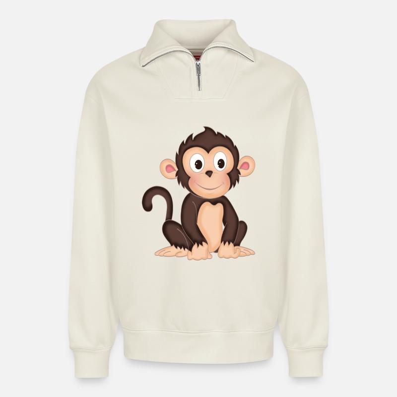 Kleines Äffchen - Relaxed Unisex Organic Half Zip Sweatshirt – von SPREAD - Naturweiß