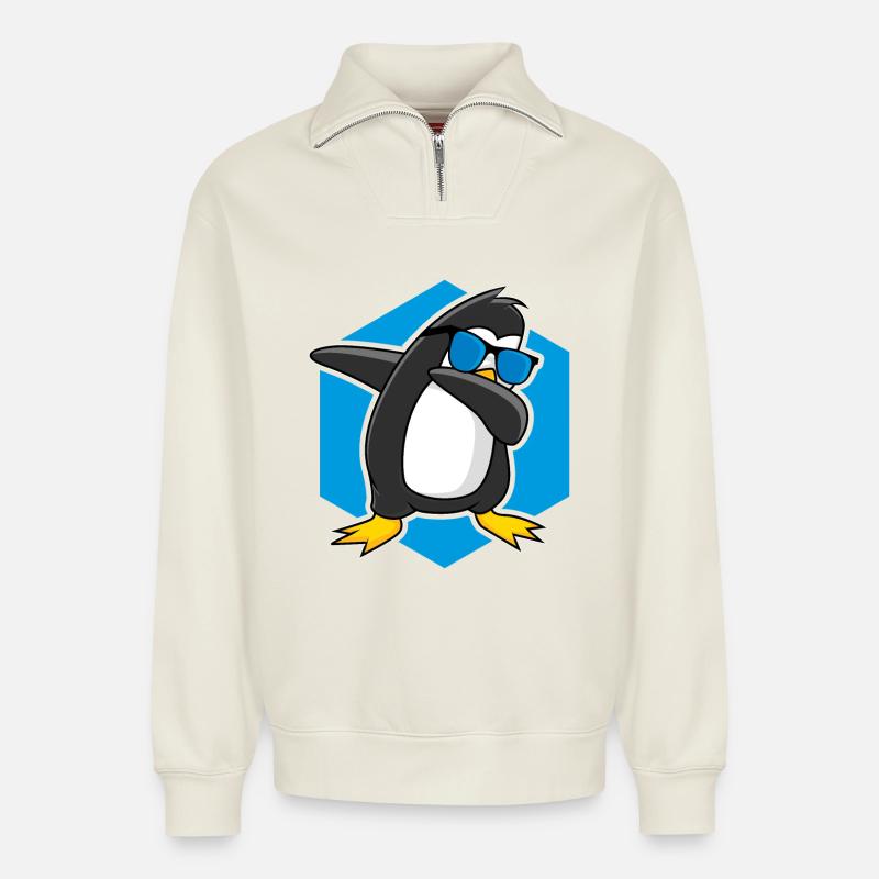 Tanzender Pinguin - Relaxed Unisex Organic Half Zip Sweatshirt – von SPREAD - Naturweiß